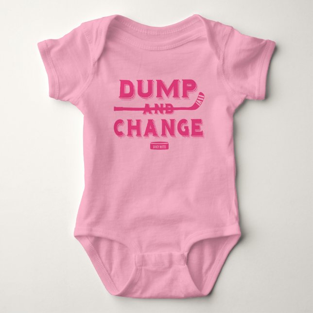 Dump and Change Hockey Baby Girl Pink Baby Bodysuit (Front)