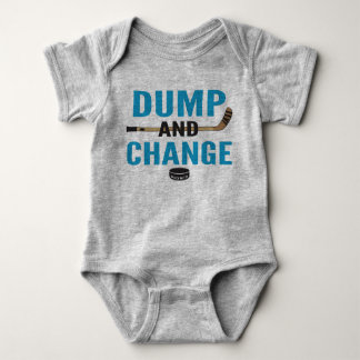 Dump and Change Hockey Baby Turquoise Blue Baby Bodysuit