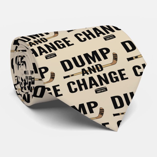 Dump and Change Hockey on beige Neck Tie (Rolled)