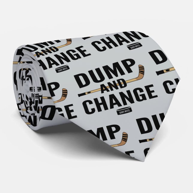 Dump and Change Hockey on silver gray Neck Tie (Rolled)
