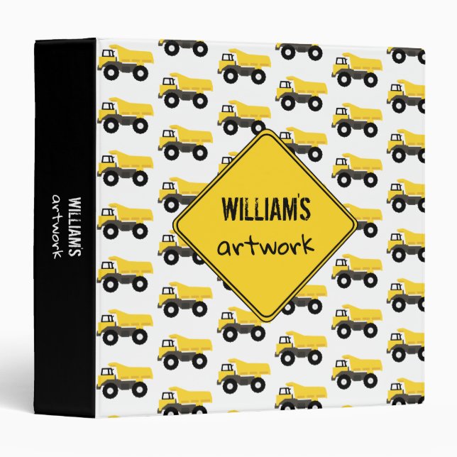 Dump Construction Trucks Artwork Artist Keepsake 3 Ring Binder (Front/Spine)