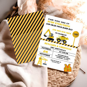 Dump Cruck construction Transportation Birthday Invitation