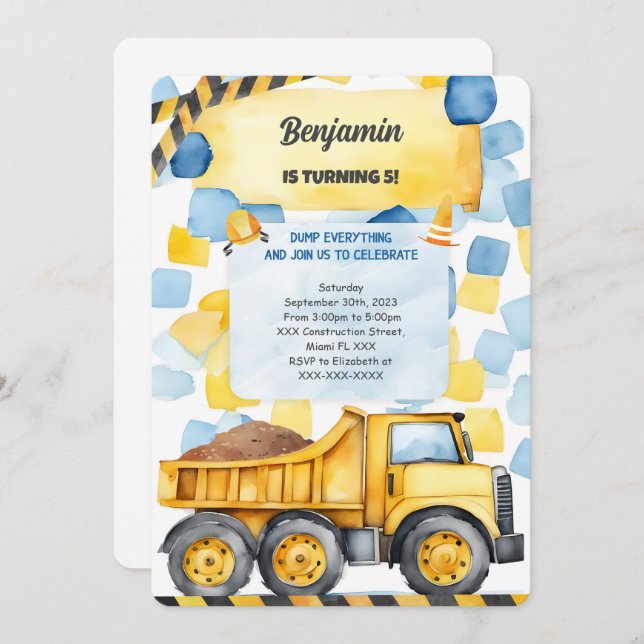 Dump Every Thing it's Birthday Invitation (Front/Back)