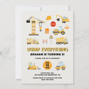 Dump Everything Construction Birthday Party Invitation