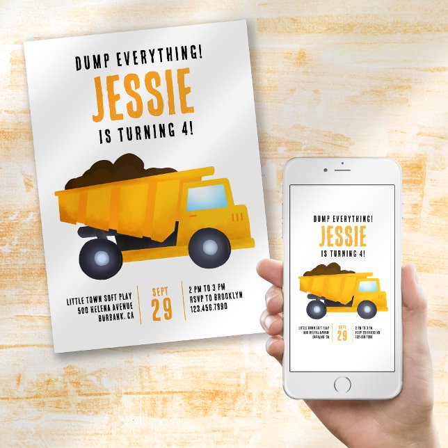Dump Everything! Construction Birthday Party Invitation (Creator Uploaded)
