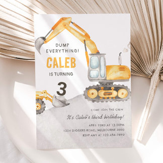 Dump Everything Construction Truck 3rd Birthday Invitation