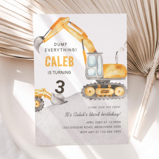 Dump Everything Construction Truck 3rd Birthday Invitation (Creator Uploaded)