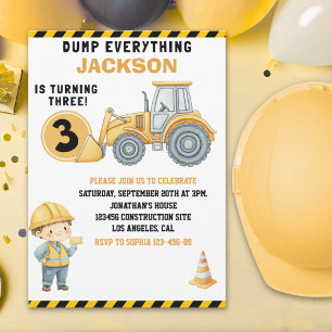 DUMP EVERYTHING – Construction Truck 3rd Birthday  Invitation