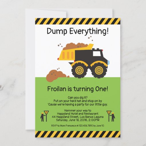 Dump Everything Dump Truck Birthday Invitation Zazzle 0545