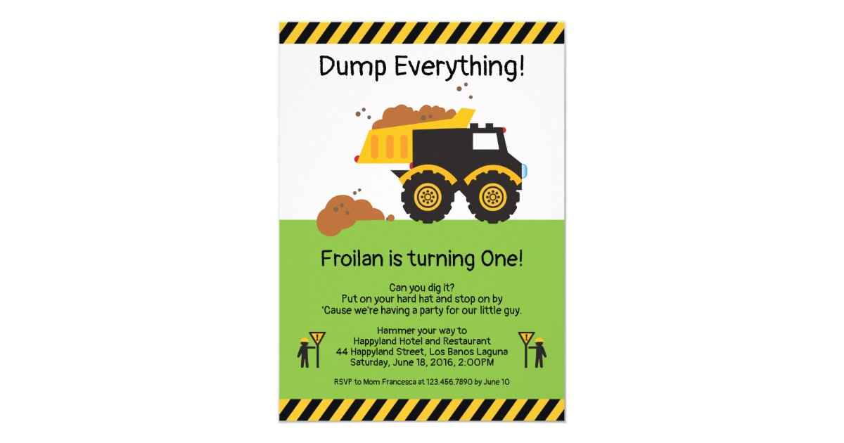 Dump Everything Dump Truck Birthday Invitation Zazzle