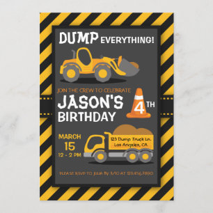 Dump Everything Dump Truck Birthday Party Invite