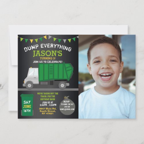 Dump Everything Fun Rubbish Truck Birthday Photo Invitation