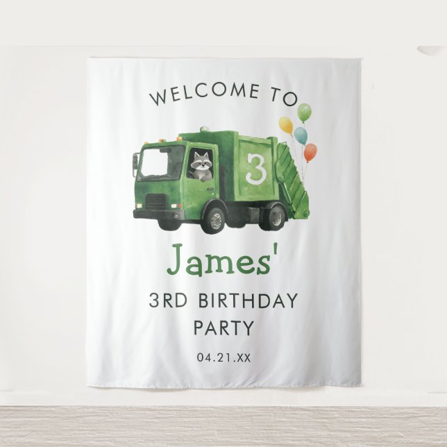 Dump Everything Garbage Truck Birthday Backdrop (Front)
