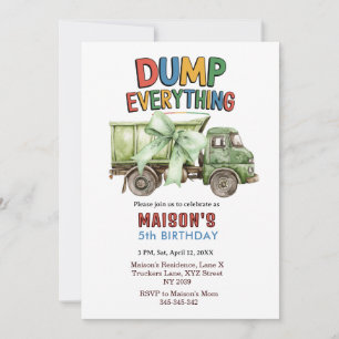 Dump Everything Garbage Truck Birthday Invitation 