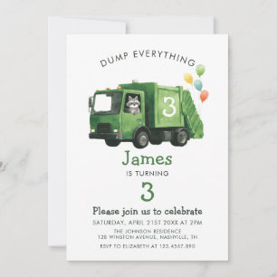 Dump Everything Garbage Truck Kids Birthday  Invitation