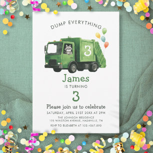 Dump Everything Garbage Truck Kids Birthday Invitation