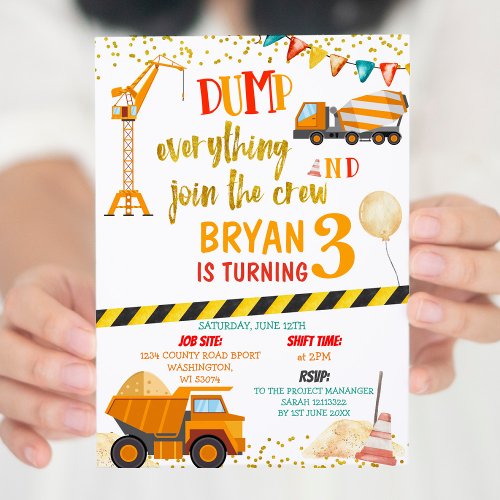 Dump everything join the crew 3rd birthday invitation