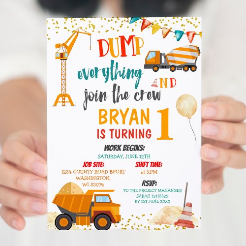 Dump everything join the crew birthday invitation