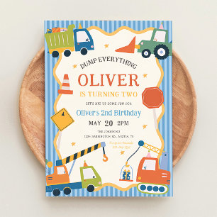 Dump Truck 1st Birthday Construction Invitation