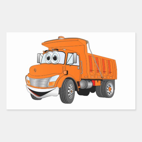 Dump Truck 2 Axle Orange Cartoon Rectangular Sticker