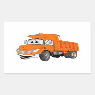 Dump Truck 2 Axle Orange Cartoon Rectangular Sticker