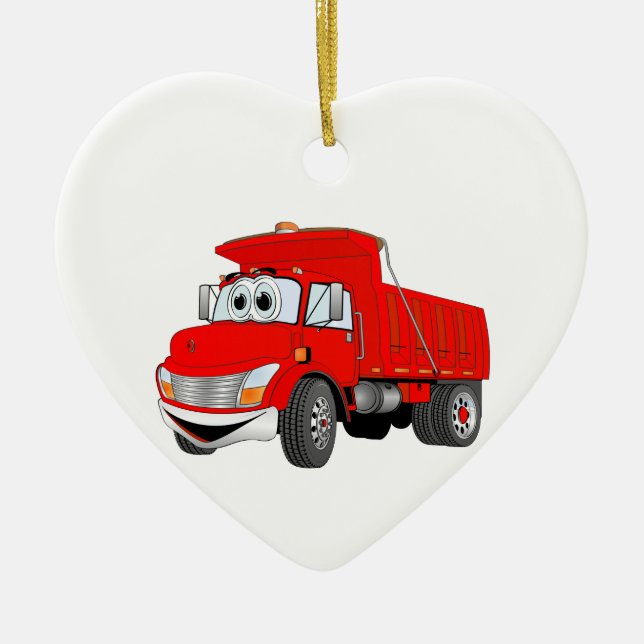 Dump Truck 2 Axle Red Cartoon Ceramic Ornament (Front)