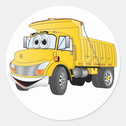 Dump Truck 2 Axle Yellow Cartoon Classic Round Sticker