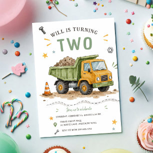 Dump Truck 2nd Birthday Invitation