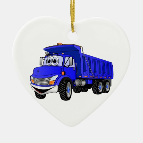 Dump Truck 3 Axle Blue Cartoon Ceramic Ornament