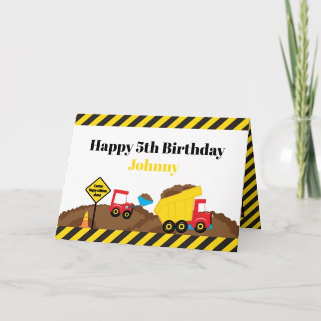 Dump Truck and Digger Birthday  Card (Front)