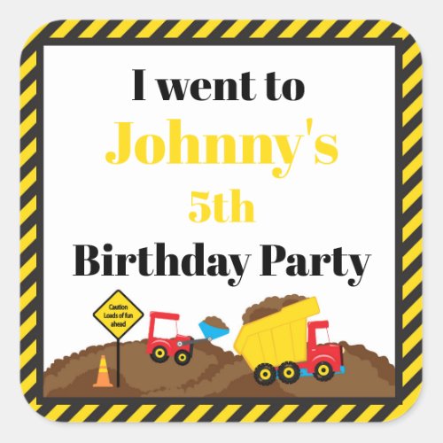 Dump Truck and Digger Birthday I went to Square Sticker