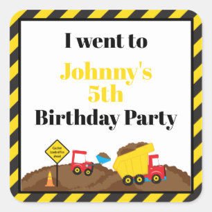 Dump Truck and Digger Birthday 'I went to' Square Sticker