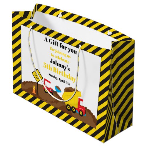 Dump Truck and Digger Birthday Thank You Large Gift Bag