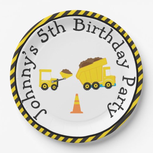 Dump Truck and Digger Paper Plate