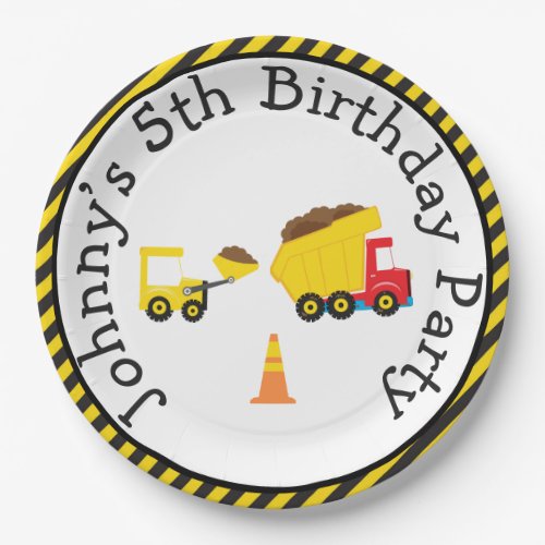 Dump Truck and Digger Paper Plate
