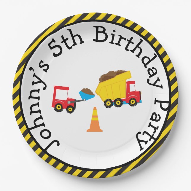 Dump Truck and Digger Paper Plates (Front)
