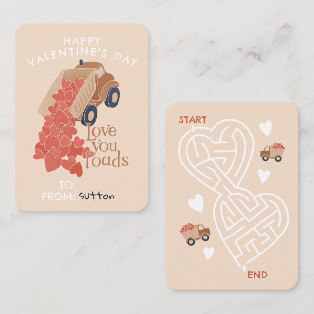 Dump truck and loads of hearts classroom Valentine Note Card (Front/Back)