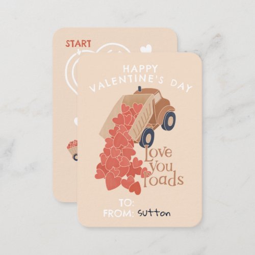 Dump truck and loads of hearts classroom Valentine Note Card