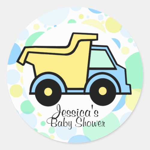 Dump Truck Baby Shower Classic Round Sticker