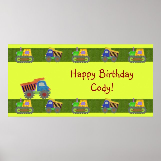 Dump Truck Birthday Banner Poster (Front)