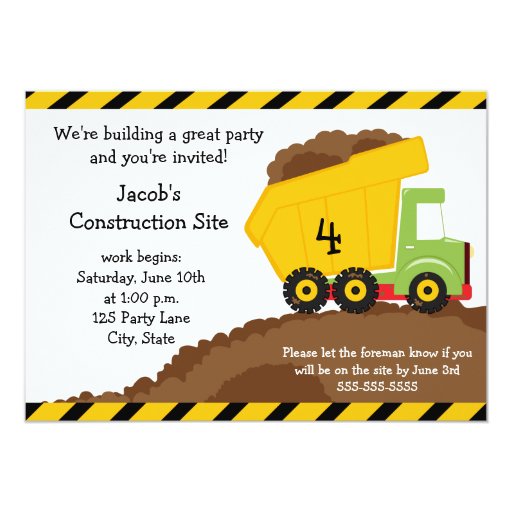 Dump Truck Birthday Party Invitations 10