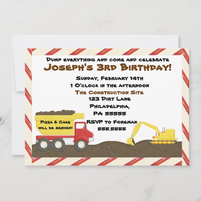 Dump Truck Birthday Invitation (Front)