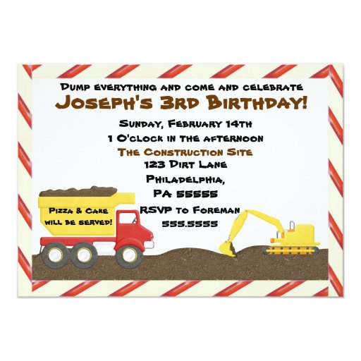 Dump Truck Birthday Party Invitations 9