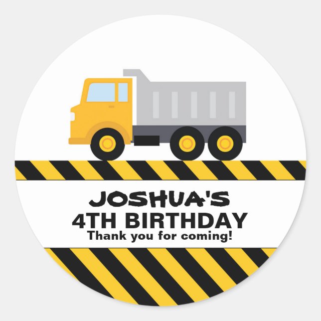 Dump Truck Birthday Party Favor Sticker (Front)