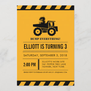 Dump Truck Birthday Party Invites