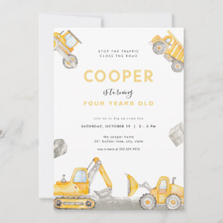 Dump Truck Boy Construction Birthday Invitation