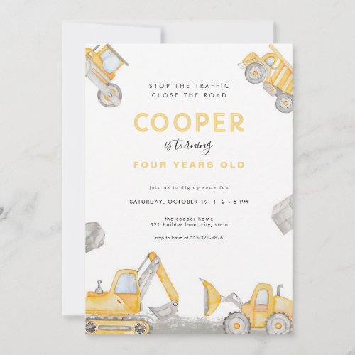 Dump Truck Boy Construction Birthday Invitation