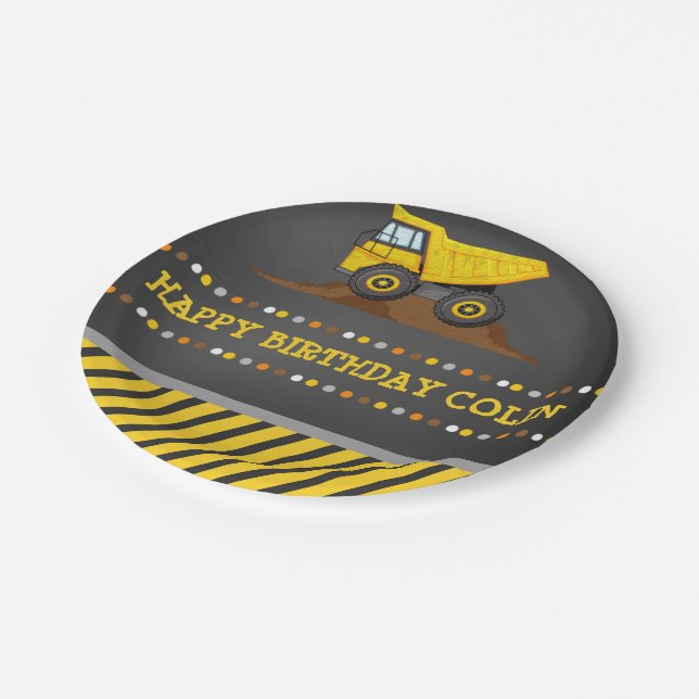 Dump Truck Boys Birthday Party Personalized Paper Plates (Angled)