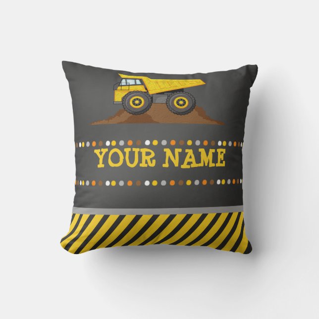 Dump Truck Boys Throw Pillow Personalized name (Front)