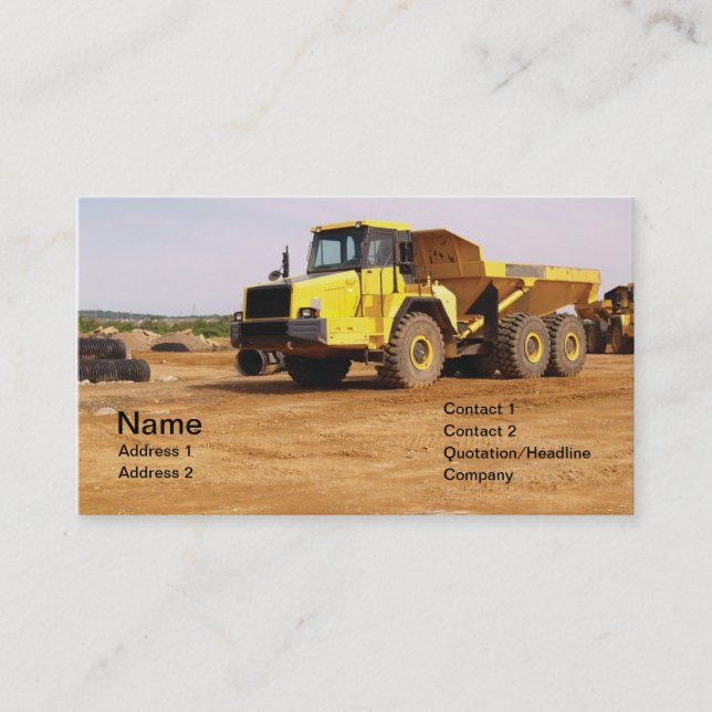 dump truck by dirt business card (Front)